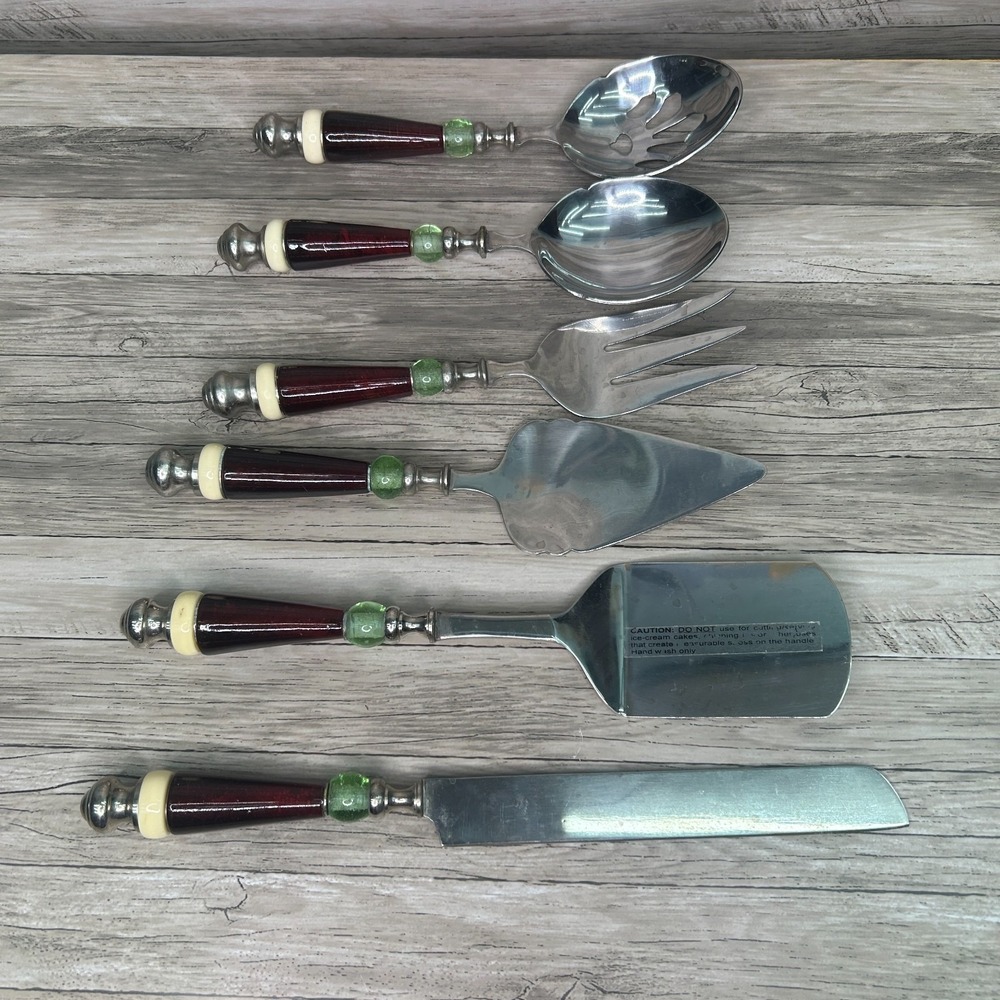 Lenox Holiday Gatherings Serving Utensils Set Beaded‎ Handle Spoon Pie